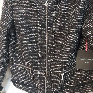 Cynthia Rowley NWT Black & White Tweed Moto Blazer